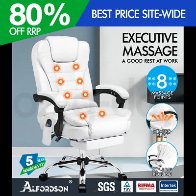 ALFORDSON Massage Office Chair Heated Seat Gaming Racer Executive PU Leather • $179.95