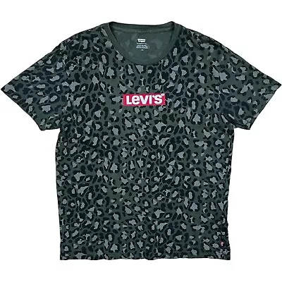 LEVIS T Shirt Mens Leopard Print Green Large Red Tab Logo • £9.95