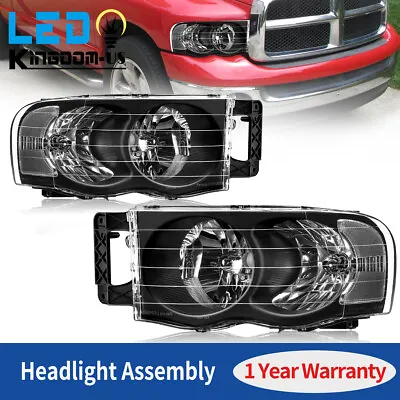 Black Headlights For 2002-2005 Dodge Ram 1500 2500 3500 Clear Lens Headlamps • $58.99