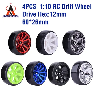 4PCS Tyre Drift Tires Wheels 12mm Hex For HPI HSP 1:10 RC On Road Racing Car • £8.16