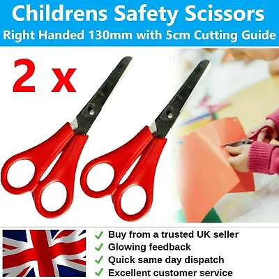 £2.95 • Buy 2x Children Safety Scissors Kids Art Craft Right Ruler Round Tip Cut Paper/Card.