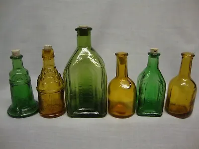 Lot Of 6 Vintage Mini Colored Glass Bitters Bottles 5 Corks ~ Taiwan • $19.99