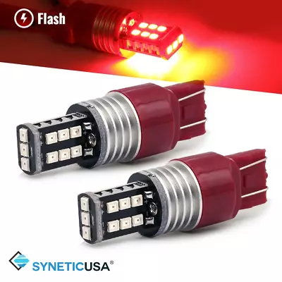 Syneticusa 7443 7440 LED Brake Red Strobe Flash Stop Tail Parking Light Bulb • $11.69