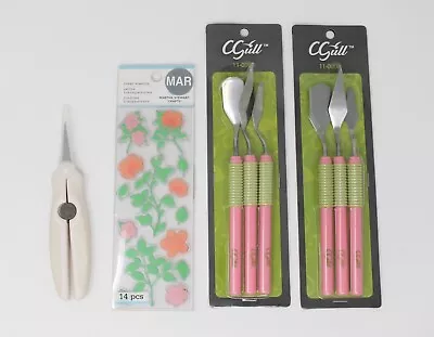 Small Craft Lot - CGull Pink Spatula Tool Set Martha Stewart Stamps Scissors • $12.68