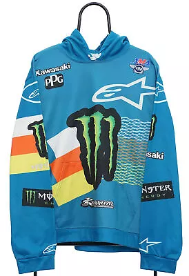 Retro Motocross Sports Kawasaki Monster Pullover Blue Hoodie - XX Large • £38