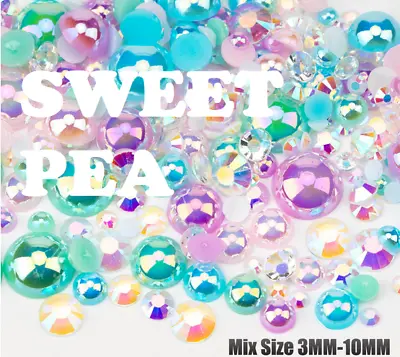 £3.99 • Buy Sweet Pea Mint Lilac 500pc Acrylic Resin Faux Half Pearls Rhinestone Gems AB