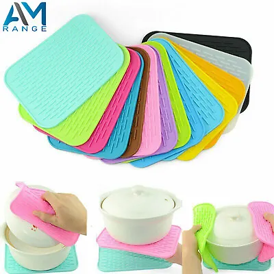 £3.95 • Buy Silicone Trivet Mat Hot Pot Stand Heat Resistant Kitchen Non-Slip Pad In Colors