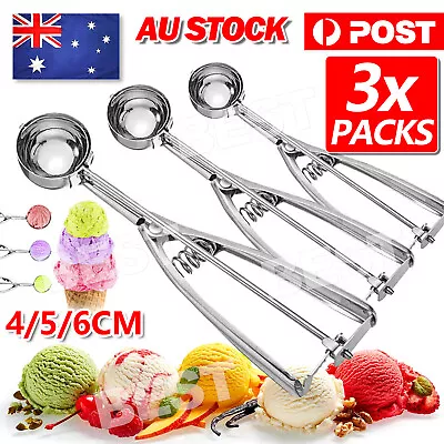 3Pc 4/5/6cm Cake Mechanical Cookie Dough / Ice Cream Scoop Stainless Steel Spoon • $14.45