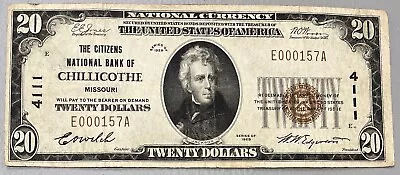 1929 Twenty Dollar National Currency Note $20 Bill - Chillicothe Missouri #60669 • $229.99