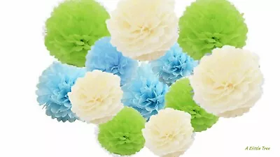12PCs Mixed Tissue Paper Pom Poms Pompoms Fluffy Ball Party FOREVER YOUNG Theme • £4.85