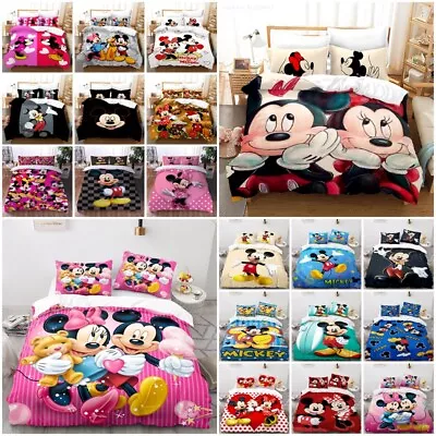 Mickey Minnie Mouse 3D Duvet Cover Pillowcases Single Double King Bedding Set UK • £11.99