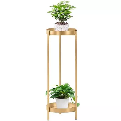 Metal Gold Tall Plant Stand Indoor Or Outdoor - 30 Inch 2 Tier Pedestal Plant... • $66.21