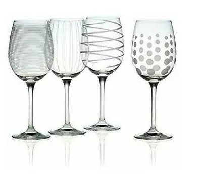 New Mikasa 4 Pc Set Cheers Metallic White And Clear Wine Glassgobletglasses • $63.74