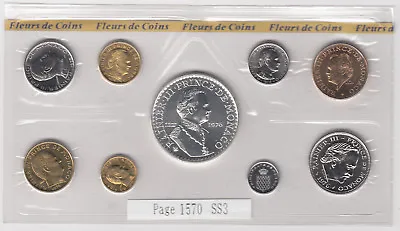 1976 Monaco Mint Set Of 9 Coins With Silver Coin - Rare • $150