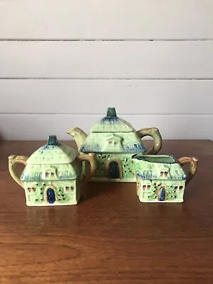 Vintage Figural Cottage Tea Set Teapot Milk Jug Sugar Made In Japan • $45