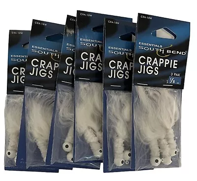 Fishing Lot Of 6 South Bend 1/8 Oz WHITE Crappie Jigs. 3 Pack • $8.99
