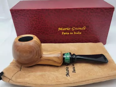 Mario Grandi Unsmoked Straight Tobacco Smoking Pipe W/ Jade Green Band Open Box • $179.99