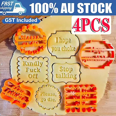 4PCS Wishes Swear Cookies Fun Biscuit Stamps Fondant Cutter Mould Baking Mold AU • $3.95