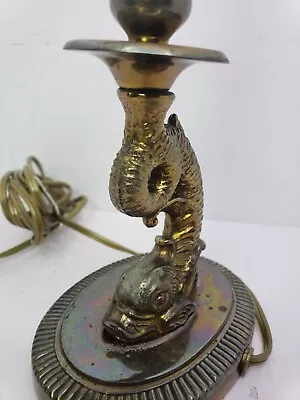 Vintage Brass Candlestick Desk Piano Table Lamp  Koi Fish TESTED • $55.24