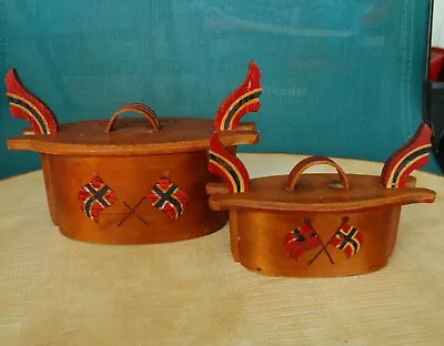 Lot Of 2 Vintage Norwegian Flag Bentwood Tine Boxes Signed Norway • $90