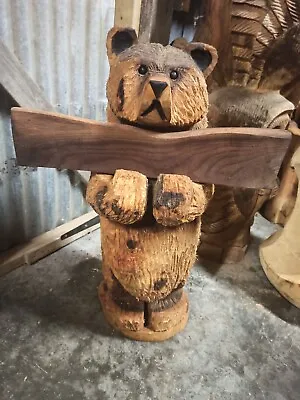 Chainsaw Carving Bear Great Gift Idea Elm Wood Home Garden  Sculpture Art Craft  • £240