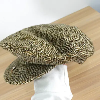 VINTAGE Harris Tweed Hat Wool Newsboy Cap Scottish Baker Boy Handwoven Chevron • $78.88