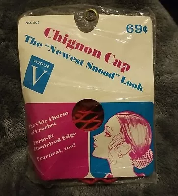 Vintage Chignon Cap NOS The Glemby Co Red Crochet Vogue Snood Bun Holder 70s • $20