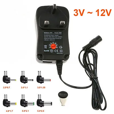 3V 4.5V 5V 6V 7.5V 9V 12V AC To DC Adjustable Multi Voltage Power Supply Adapter • £9.37