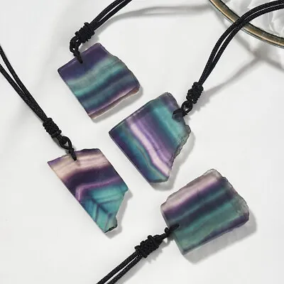 Colorful Rainbow Fluorite Slice Crystal Quartz Gemstone Pendant Necklace Healing • £5.63