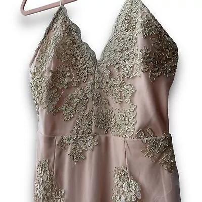 Nude Pink Metallic Lace Dress Floral Embroidery Gold Mini Cocktail NWT Nasty Gal • $44.88