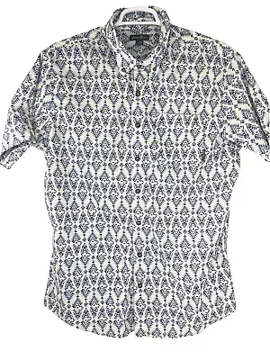 Eddie Bauer Shirt White Blue Fish Print Lightweight Cotton Size TXL XL Tall • $15