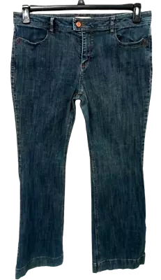 *Cabi Jeans Blue Denim Embroidered Multi Pockets Stretch Flare Jeans 14 • $16.99