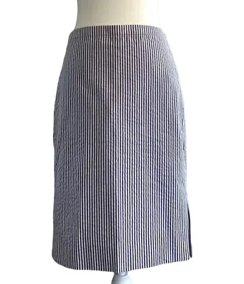 J Crew Skirt Blue White The Pencil Seersucker Lined Preppy Pinstriped Size 0 • $24.99