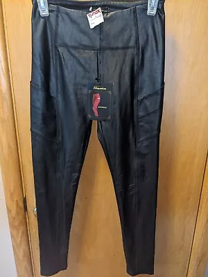 NWT Shinestar  Wet Look  Black Leggings Side Pockets Sz: S • $12.95