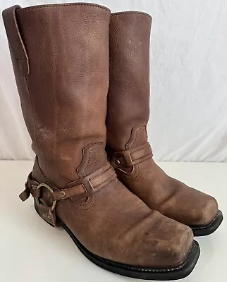 Masterson Brown Leather Harness Motorcycle Boots Square Toe RB2501 Mens Sz 11.5D • $65