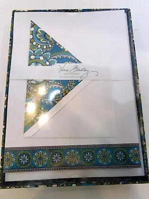 VERA BRADLEY Stationary Set 20 Sheets & Envelopes Chartreus Blue Paisley In Box  • $16