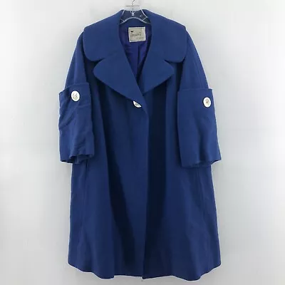 VTG 1960s Jonassons Pittsburgh Blue Wool Tweed Petal Collar Swing Coat Womens M • $139.97