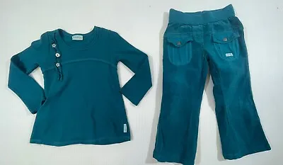 Naartjie Girl’s Green 100% Cotton Long Sleeve Star Shirt Cord Pants 2Pc Set 4 • $12.99