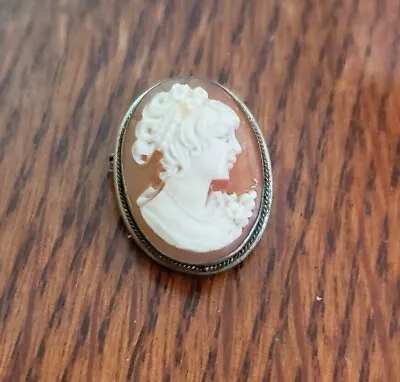 Atq Vtg Victorian Silver Fine Carved Cameo Brooch Pendant Signed 800 Star 228 NA • $22.99