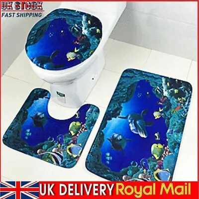 £10.50 • Buy 3pcs/set Bathroom Non-Slip Pedestal Rug + Lid Toilet Cover + Bath Mat