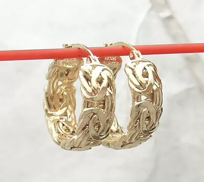 Unique Technibond Byzantine Hoop Earrings 14K Yellow Gold Plated 925 Silver • $119.89