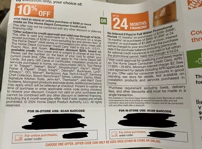 HOME DEPOT Coupon 10% Off Online / In Store OR 24 Months Financing Exp 04/14/24 • $29.99