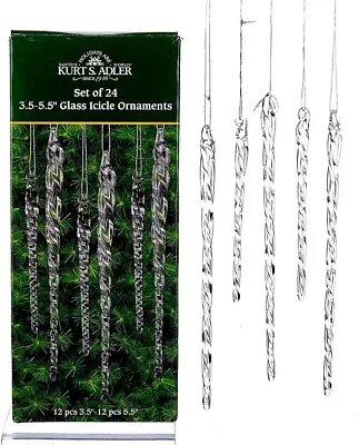 Clear Glass Icicle Ornaments Christmas Tree Decoration Xmas Home Decor Set Of 24 • $16.50