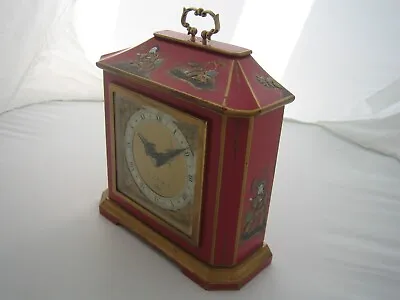 Elliott Red Lacquered Chinoiserie 8 Day Mantle Clock Timepiece. Just Serviced • $247.67
