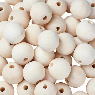 10pcs Natural Round Wooden Beads Balls Untreated Plain Wood Hole 8mm - 50mm • £2.49