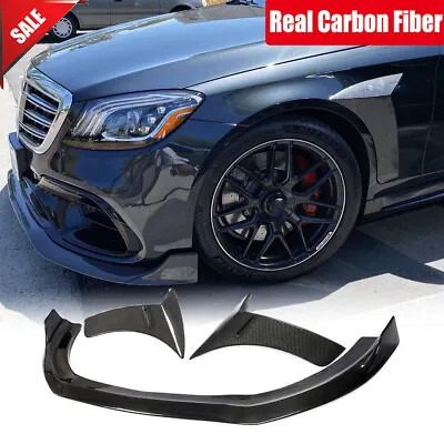 For Benz W222 S63 S65 AMG 2018+ Real Carbon Front Bumper Lip & Side Fender Cover • $993.69