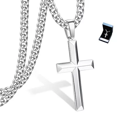 925 Sterling Silver Cross Necklace For Men Women With Stainless Steel Diamond... • $45.18