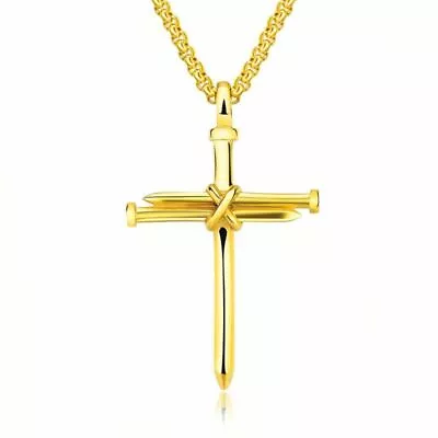 Mens Women Chain Necklace Black Cross Stainless Steel Pendant Crucifix Jesus UK • £3.99