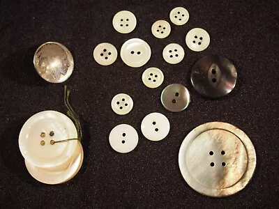 Vintage 18 Ct Mixed MOP Shell Buttons Nickel 2 Hole 4 Hole Coat Shirt White Gray • $9.95