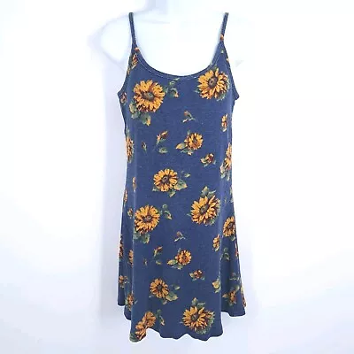 Vtg 90s Slip Dress Sz 8 Short Paris Sport Club Sunflower Blue Floral Strappy USA • $14